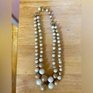 Gold & White Vintage Bead Necklace